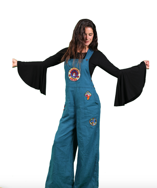 Shakedown Cotton Wide Leg Overalls With 5 GD Embroidered Patches