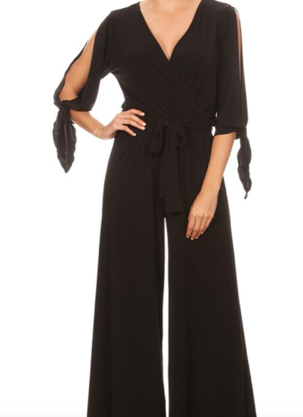 TIE SLEEVE JUMPSUIT WITH BELT