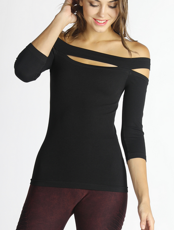 NIKIBIKI Off Shoulder Keyhole 3Q Top IN WHITE, BLACK AND BURGUNDY