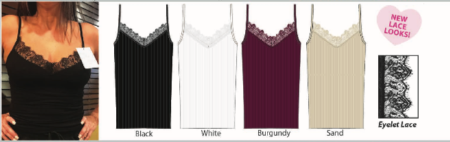 SUZETTE EYE LASH LACE CAMI BLACK, BURGUNDY, SAND, WHITE