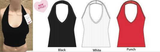 SUZETTE RIBBED HALTER TOP IN BLACK, RED AND WHITE