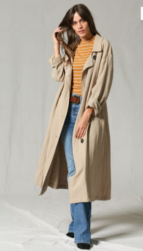 Long slv Midi length trench coat with buttons