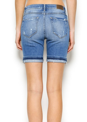 HIDDEN Medium Wash Cuffed Distressed Bermuda