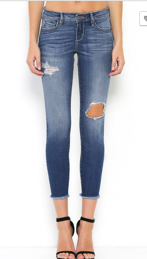 HIDDEN Medium Wash Distressed Cropped Skinny
