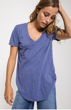 Z SUPPLY COTTON SLUB POCKET TEE IN BLACK AND BLUE