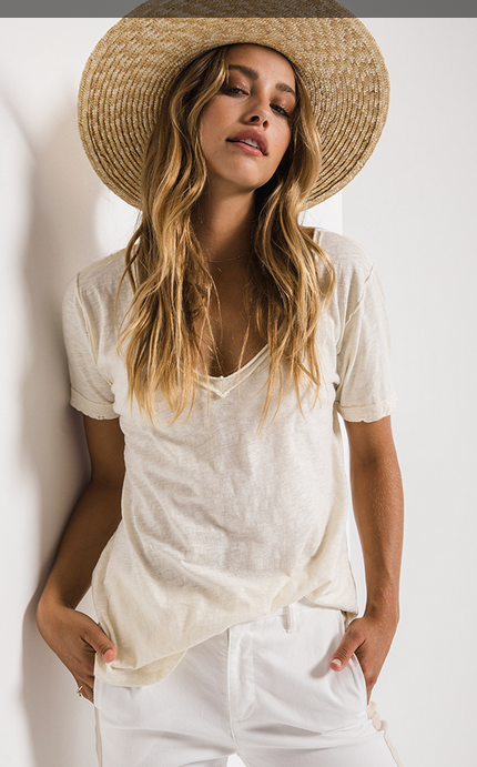 Z SUPPLY COTTON SLUB VNECK IN LEAF CLOVER AND NATURAL