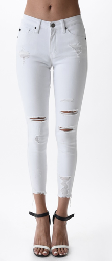KAN CAN DISTRESSED WHITE JEANS KC5056WT
