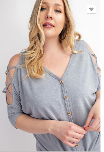 PLUS BLUE KNOT IN FRONT OPEN SHOULDER TOP