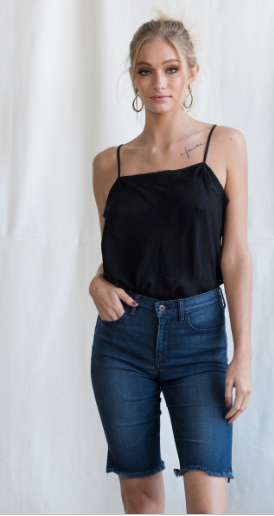 SNEAK PEAK HIGH RISE CURVY BIKER SHORTS WITH SIDE SLITS & RAW HEM