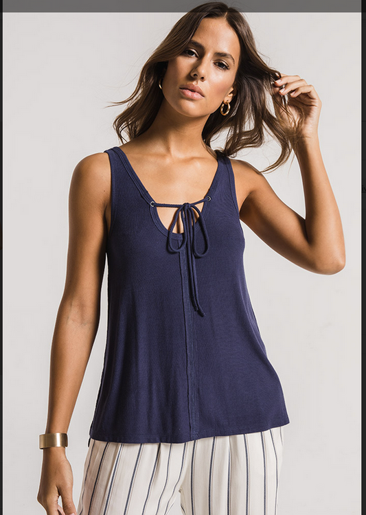 Z SUPPLY THE MICRO RIB TIE FRONT TANK IN BLUE AND NATURAL