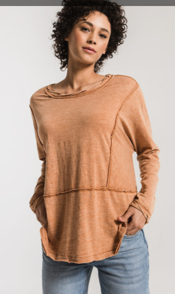 Z SUPPLY AIRY SLUB LONG SLEEVE TOP IN IN WARM WOOD