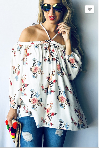 Off shoulder Loose fit Casual Floral Top