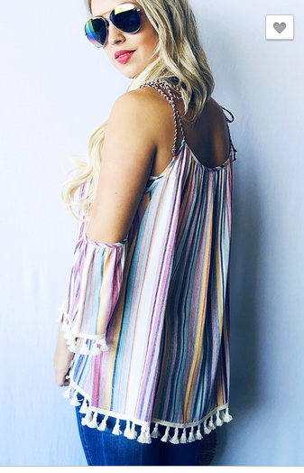 Multi Striped Print With Lace Trim Top