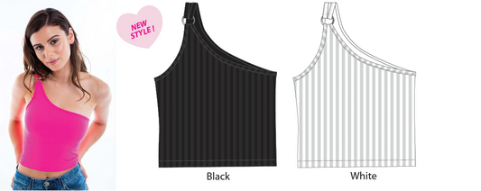 SUZETTE One shoulder hardware wide rib crop top IN BLACK