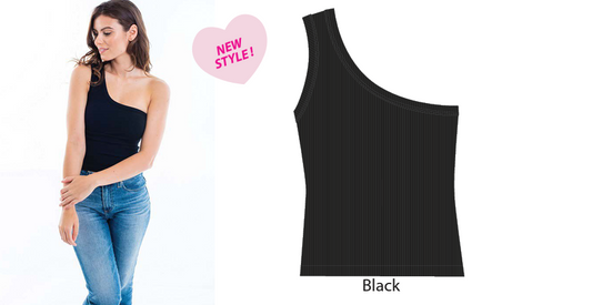 SUZETTE One shoulder rib cami IN BLACK