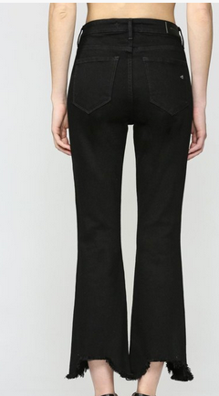 HIDDEN  Black Frayed Hem Cropped Flare