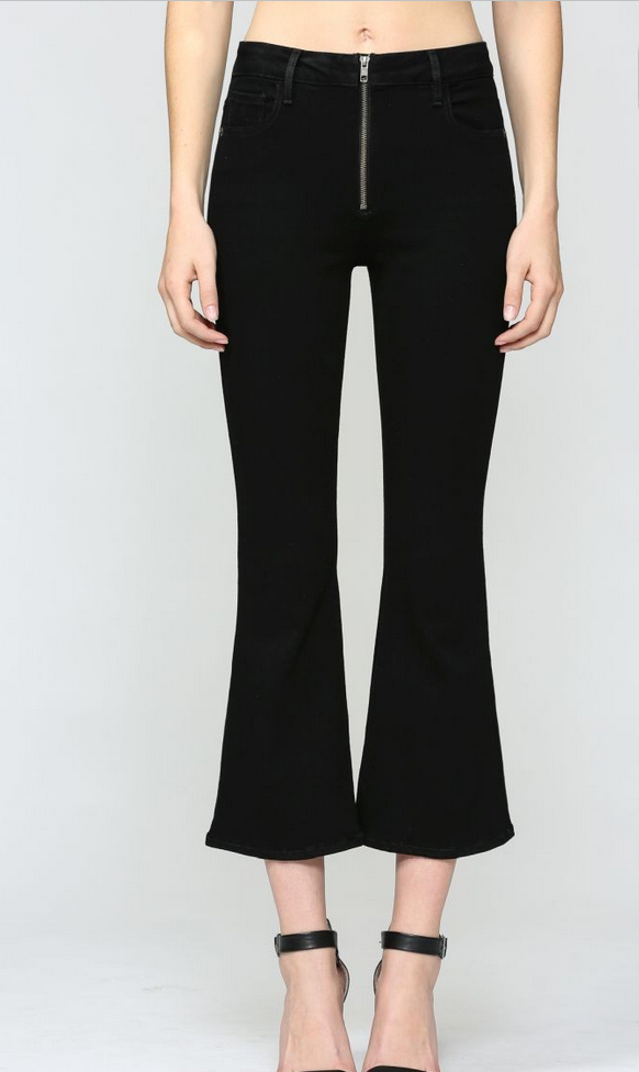 HIDDEN Black Front Zipper Fly Cropped Flare