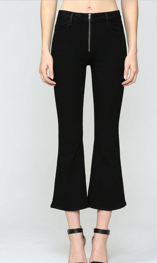 HIDDEN Black Front Zipper Fly Cropped Flare