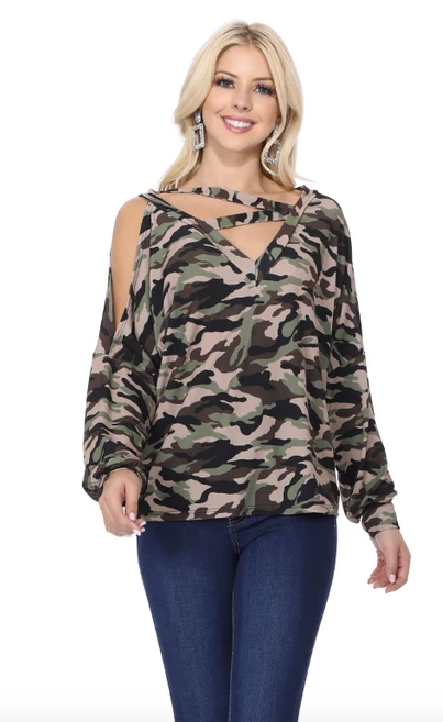 SOINA ZIG ZAG NECK TOP (ARMY)-VT2601