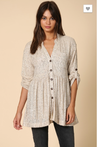 Sequin button down front tunic top