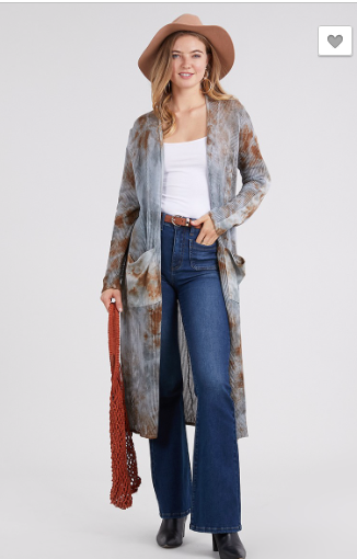 TIE DYE FISHNET LONG OPEN CARDIGAN WITH POCKETS