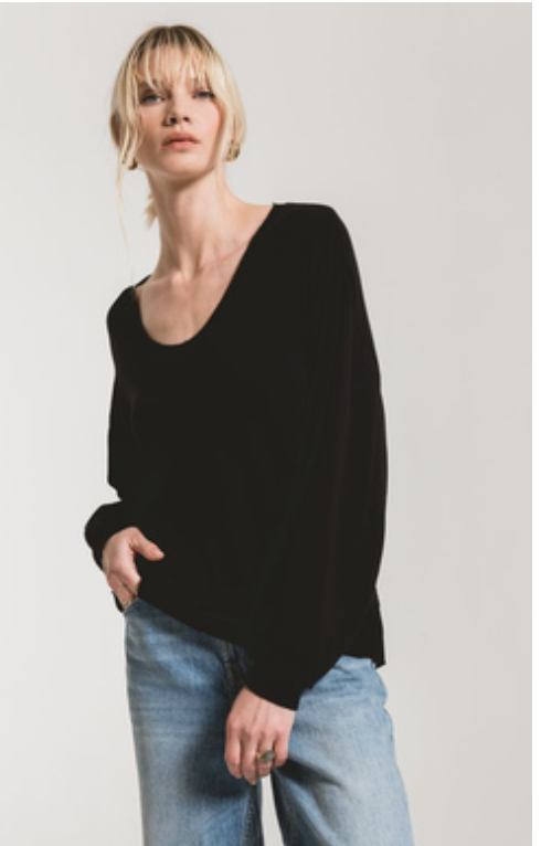 Z SUPPLY THE PREMIUM FLC DEEP VNECK P/O IN BLACK