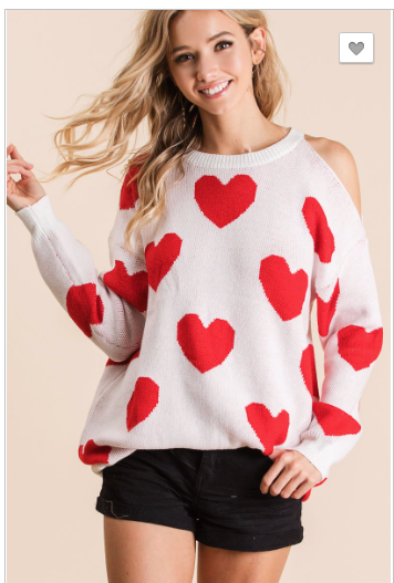 ALL OVER HEARD PRINT SWEATER KNIT TOP