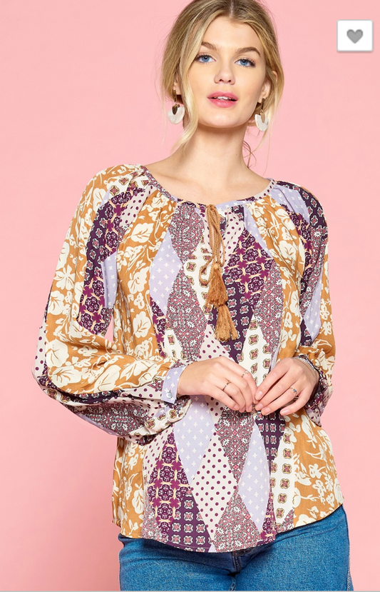 PRINTED TOP WITH TASSEL