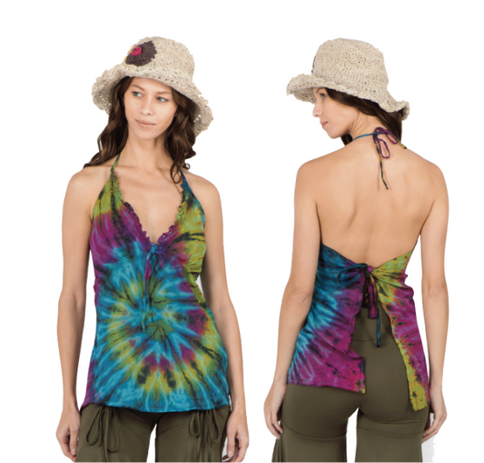 TYE DYE HALTER TOP  OPEN BACK