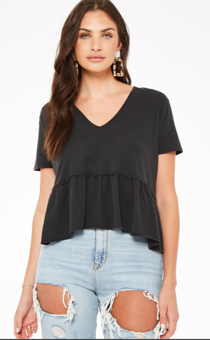 PROJECT SOCIAL T PEPLUM V NECK T IN BLACK
