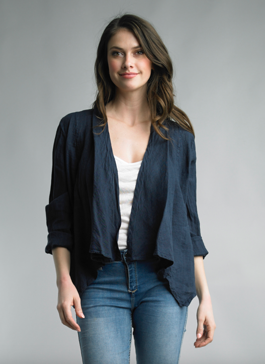 SHORT LINEN JACKET IN BLACK OR NAVY