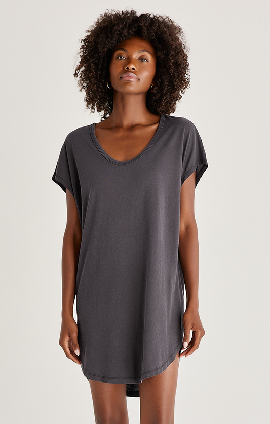 Z SUPPLY ORGANIC SCOOP NECK DRESS IN WASHED BLACK