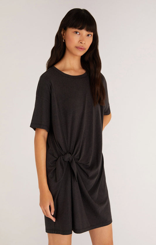 Z SUPPLY BELLA TIE FRONT MINI DRESS IN BLACK