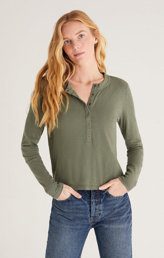 Z SUPPLY LIYA LONG SLEEVE SLUB TEE IN FOREST