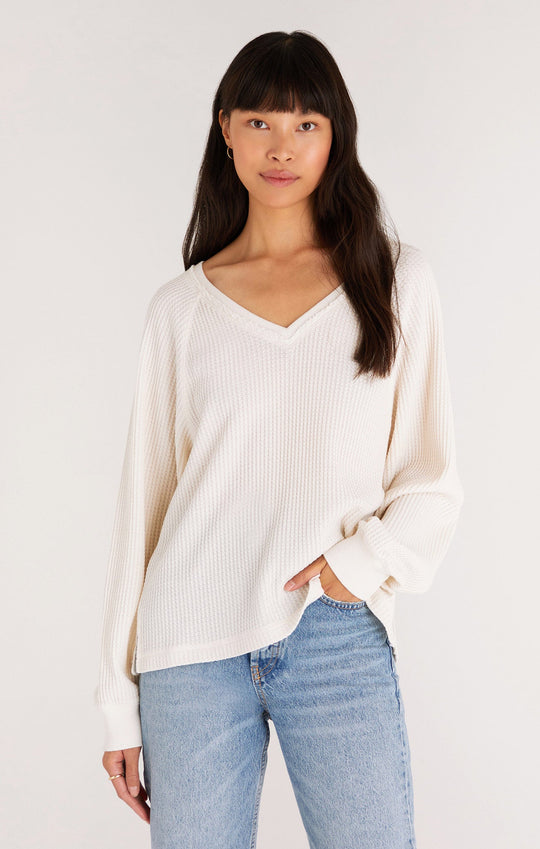 Z SUPPLY FRANCES WAFFLE LONG SLEEVE TOP IN SANDSTONE