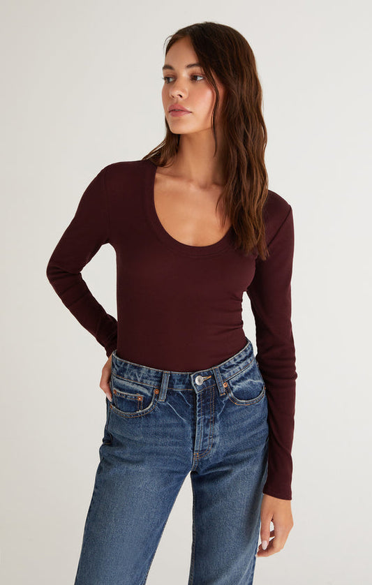 Z SUPPLY SIRENA RIB LONG SLEEVE TEE IN GARNET