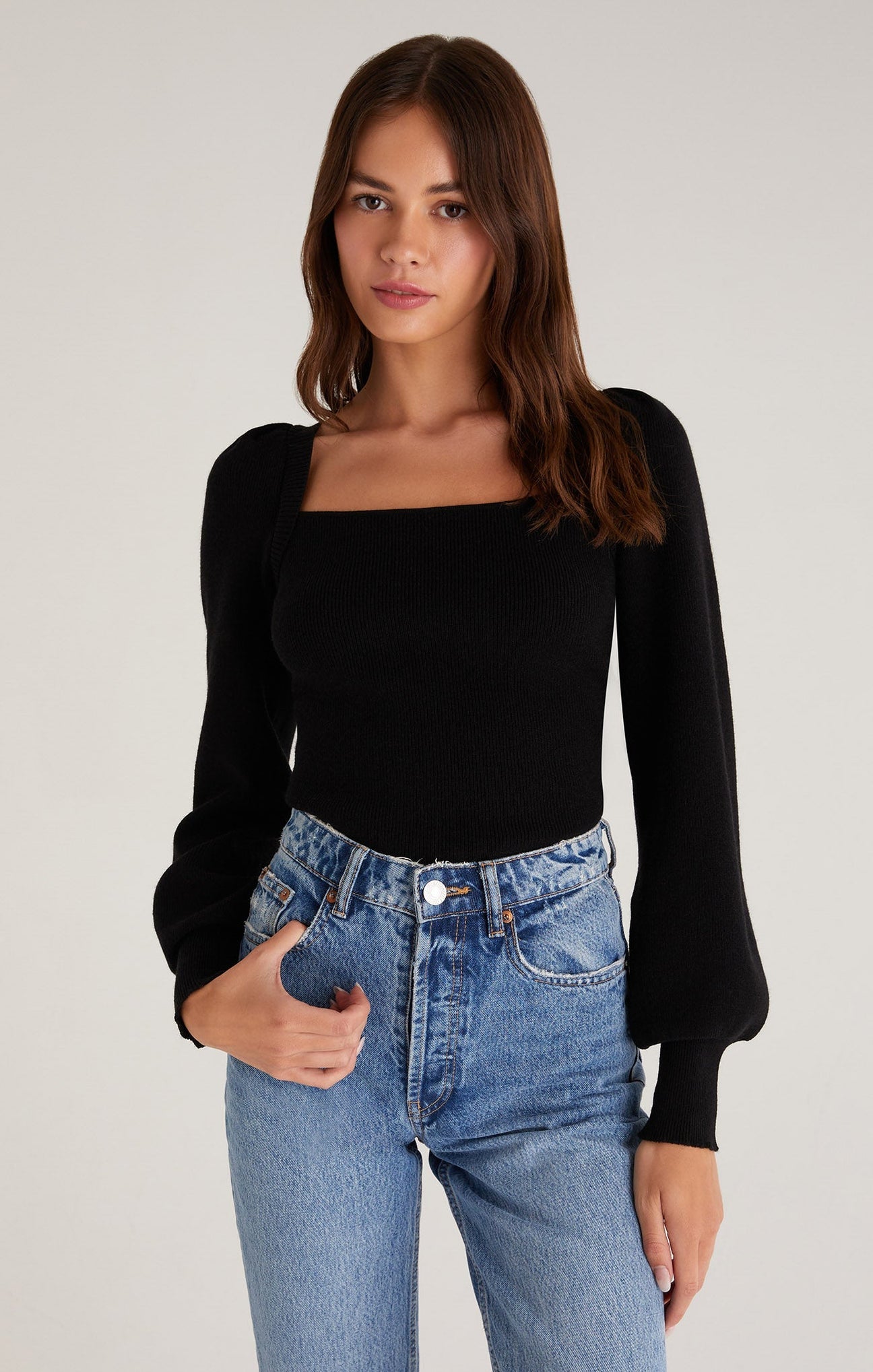 Z SUPPLY HADLEY SWEATER TIE TOP IN BLACK