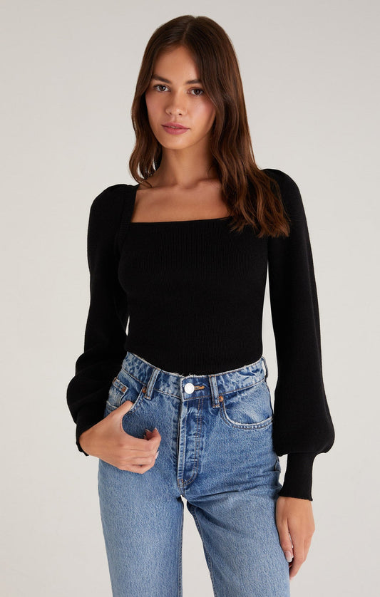 Z SUPPLY HADLEY SWEATER TIE TOP IN BLACK