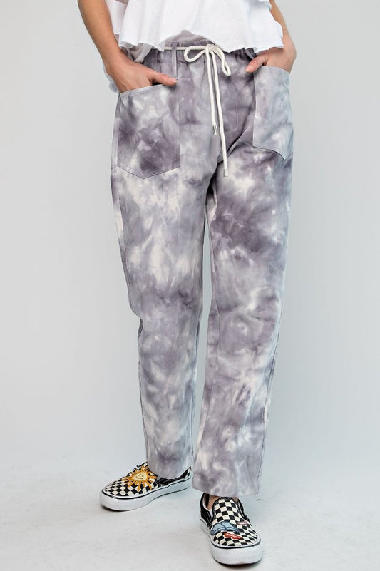 TYE DYE WASHED TWILL PANTS IN ASH