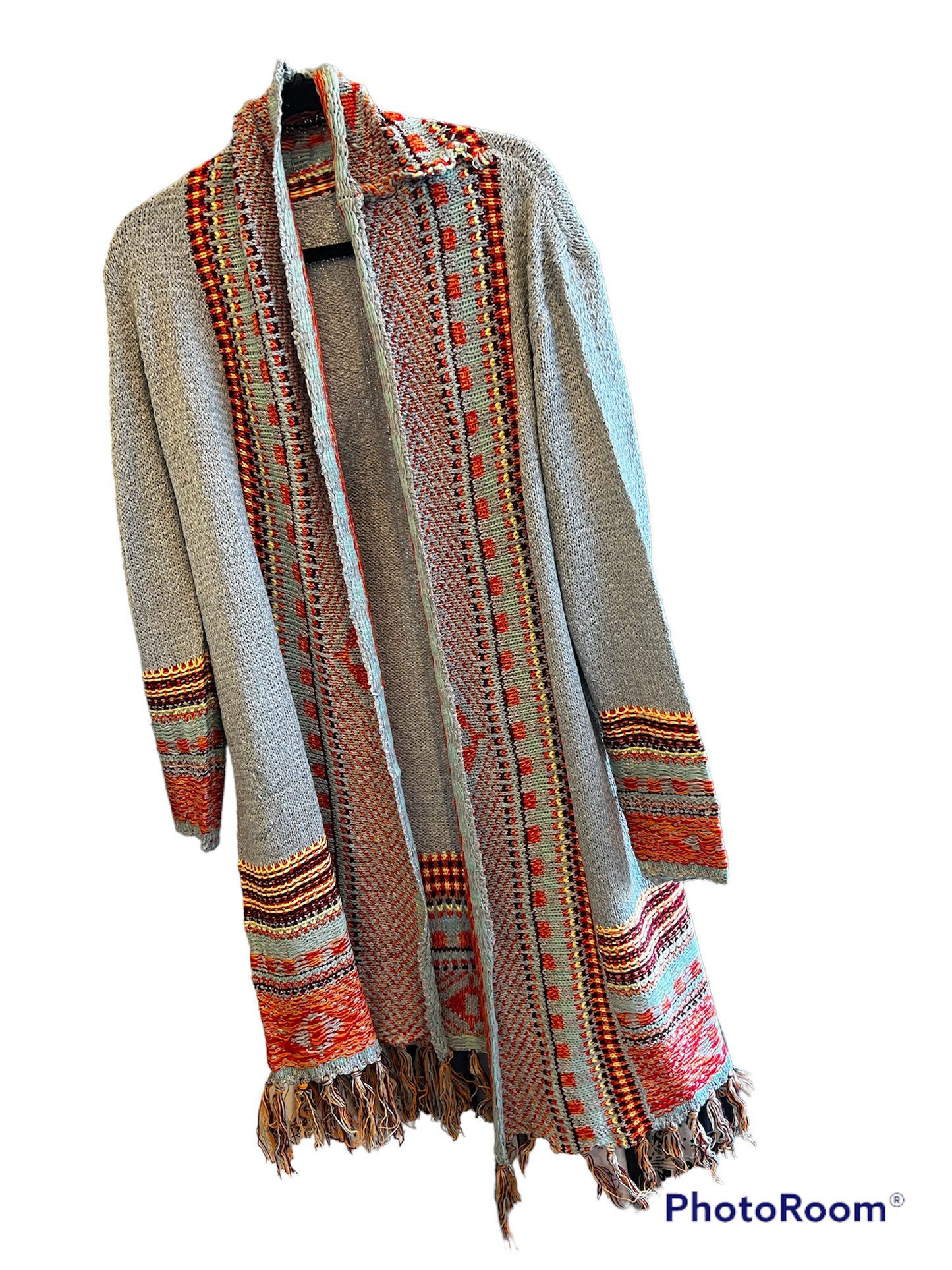 NATIVE CARDIGAN WITH FRINGE IN GRAY