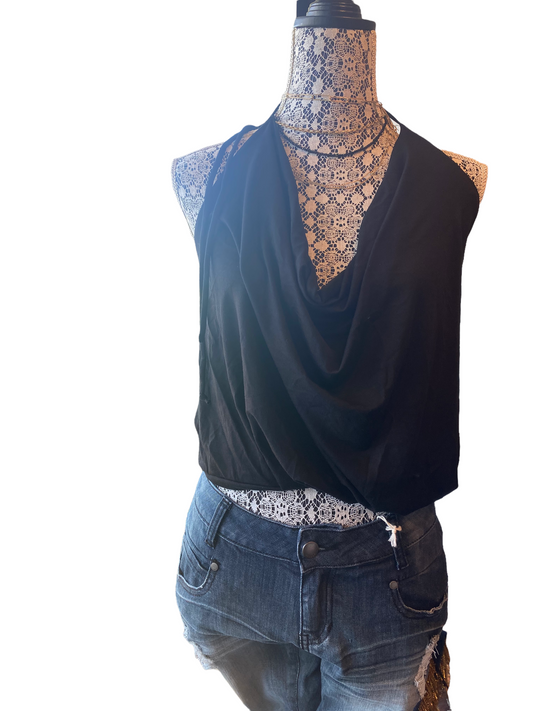 BLACK COWL NECK HALTER TOP