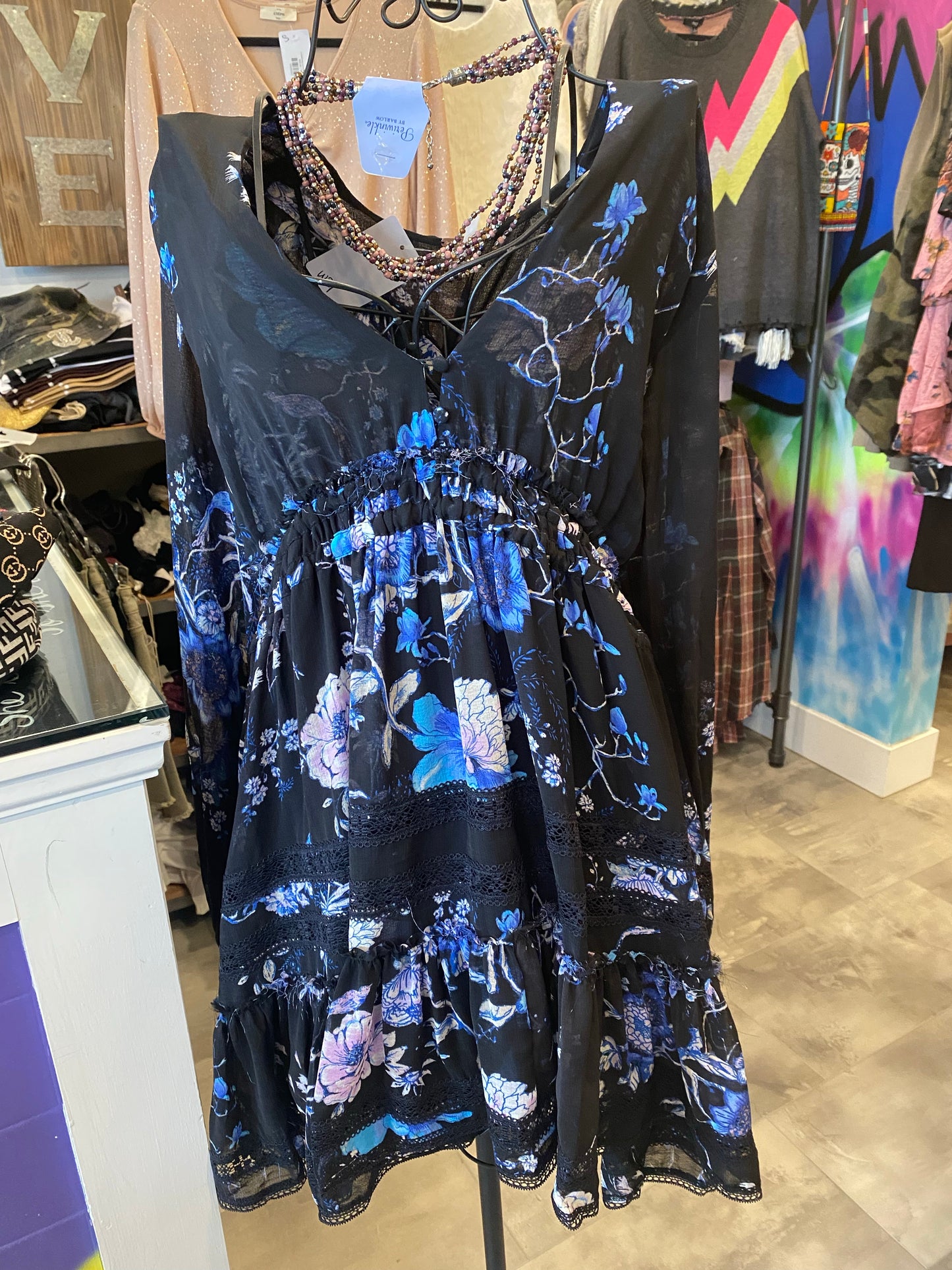 FREE PEOPLE BLUE FLORAL DRESS