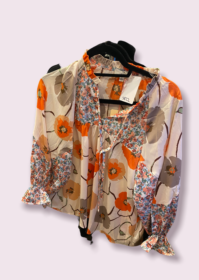 ORANGE FLORAL SATIN BLOUSE