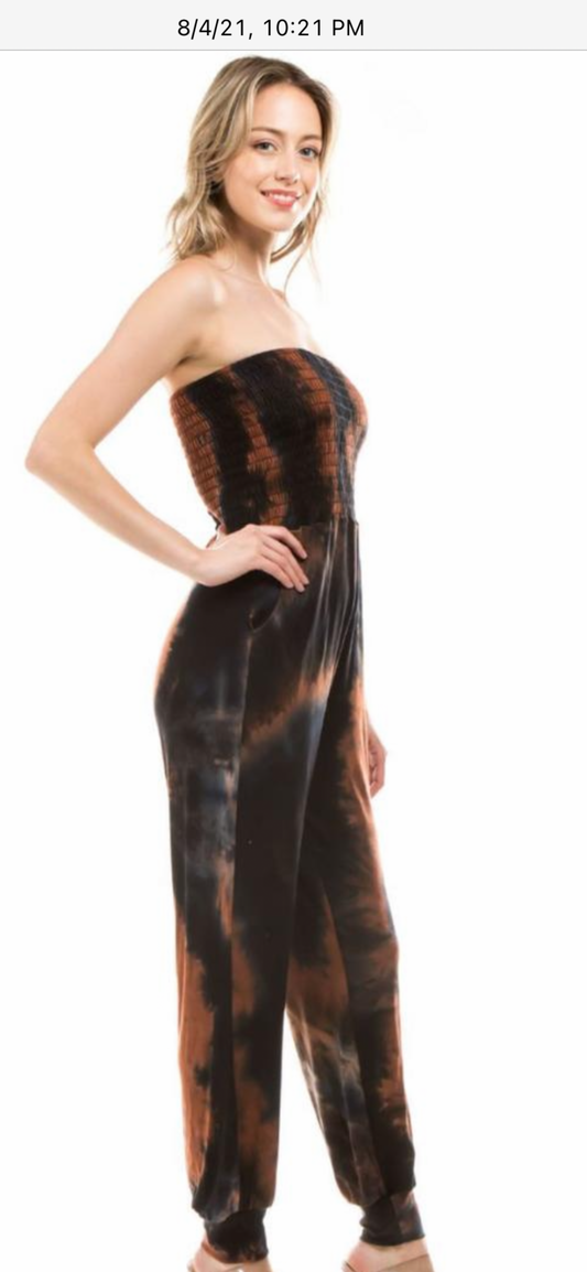 VAVA HATTIE TUBE JUMPSUIT IN BROWN TYE DYE