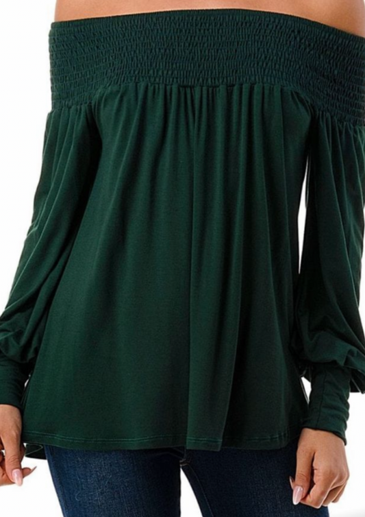 VAVA HUNTER GREEN CLAIRE OFF SHOULDER TOP