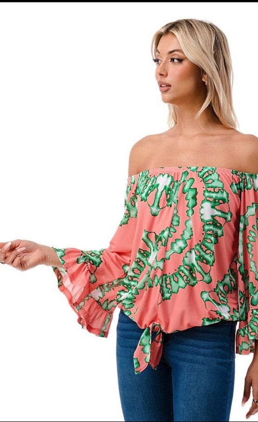 VAVA HARRIET OFF SHOULDER TOP IN CORAL