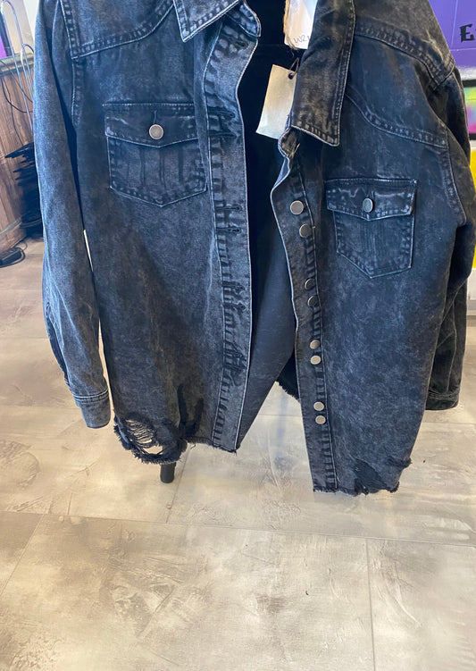 BLACK DISTRESSED WASHED DENIM JACKET