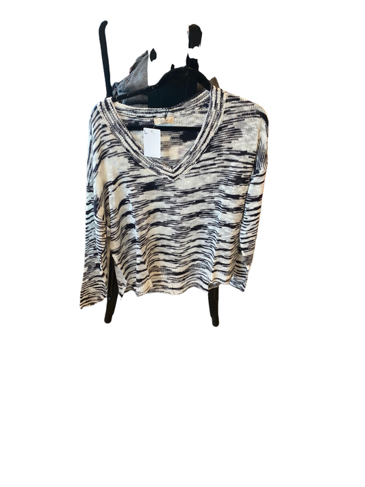 ELAN F22 BLACK WHITE STRIPE DEEP VNECK SWEATER