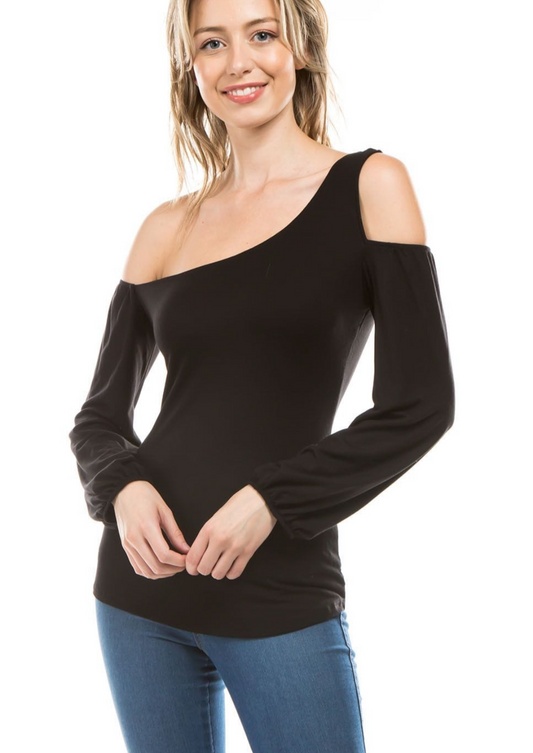 VAVA VIVIAN ASSYMETRICAL COLD SHOULDER TOP IN BLACK