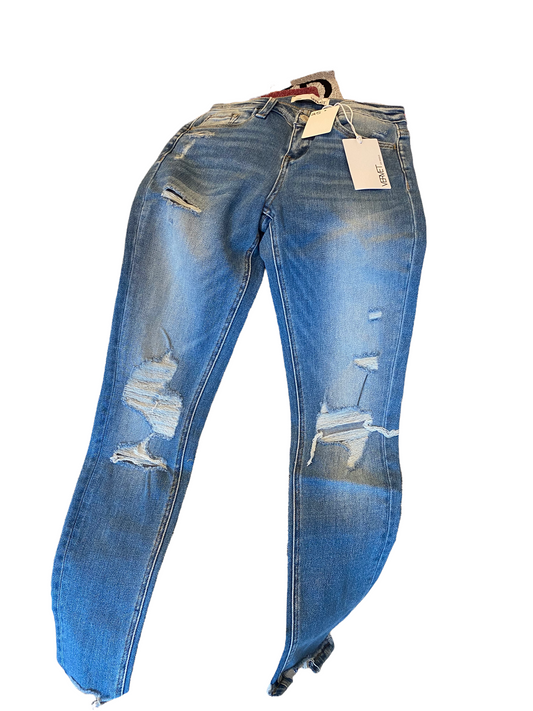 VERVET DISTRESSED MID RISE ANKLE SKINNY JEAN